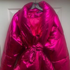 Luxe Fuchsia Iridescent Tie - waist puffer jacket